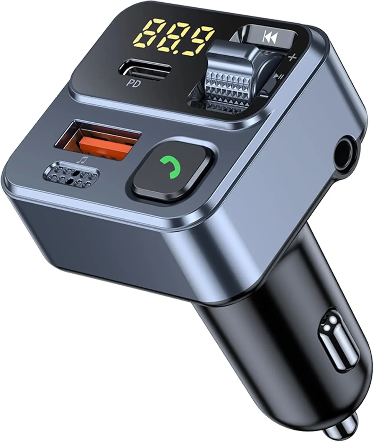 Bluetooth Car Adapter, 42W Type-C Fast Charging FM Transmitter, Hands-Free Calling, Music Player, USB Drive Support