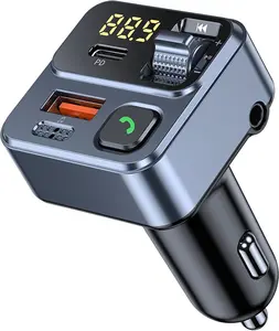 FM Transmitter Bluetooth Car Adapter, Car Radio Bluetooth Transmitter HandsFree Calling Music Player, FM Radio Adapter 42W Type-C Fast Charging, Support USB Drive