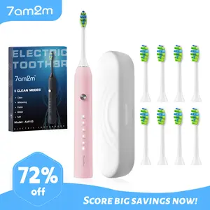 7AM2M Sonic Electric Toothbrush for Adults and Kids with 8 Brush Heads and Travel Case,5 Modes with 2 Minutes Build in Smart Timer, One Charge Use for 90 Days, Rechargeable Toothbrushes