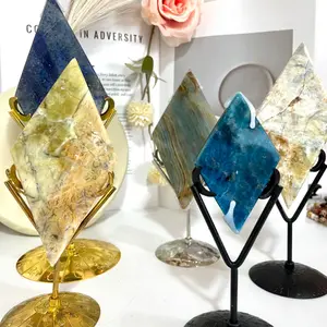 Rhombus Blue Onyx Crazy Lace Agate Blue Apatite Lapis Lazuli Crystal with Stand Set Office Home Decor Healing Crystal Office Gift Reiki Gift