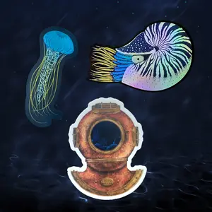 Nautical Travel Abyss Scuba Helmet Underwater Thalassophobia Jellyfish Glow in the Dark Nautilus Die Cut Luggage Decal Sticker Pack of 3