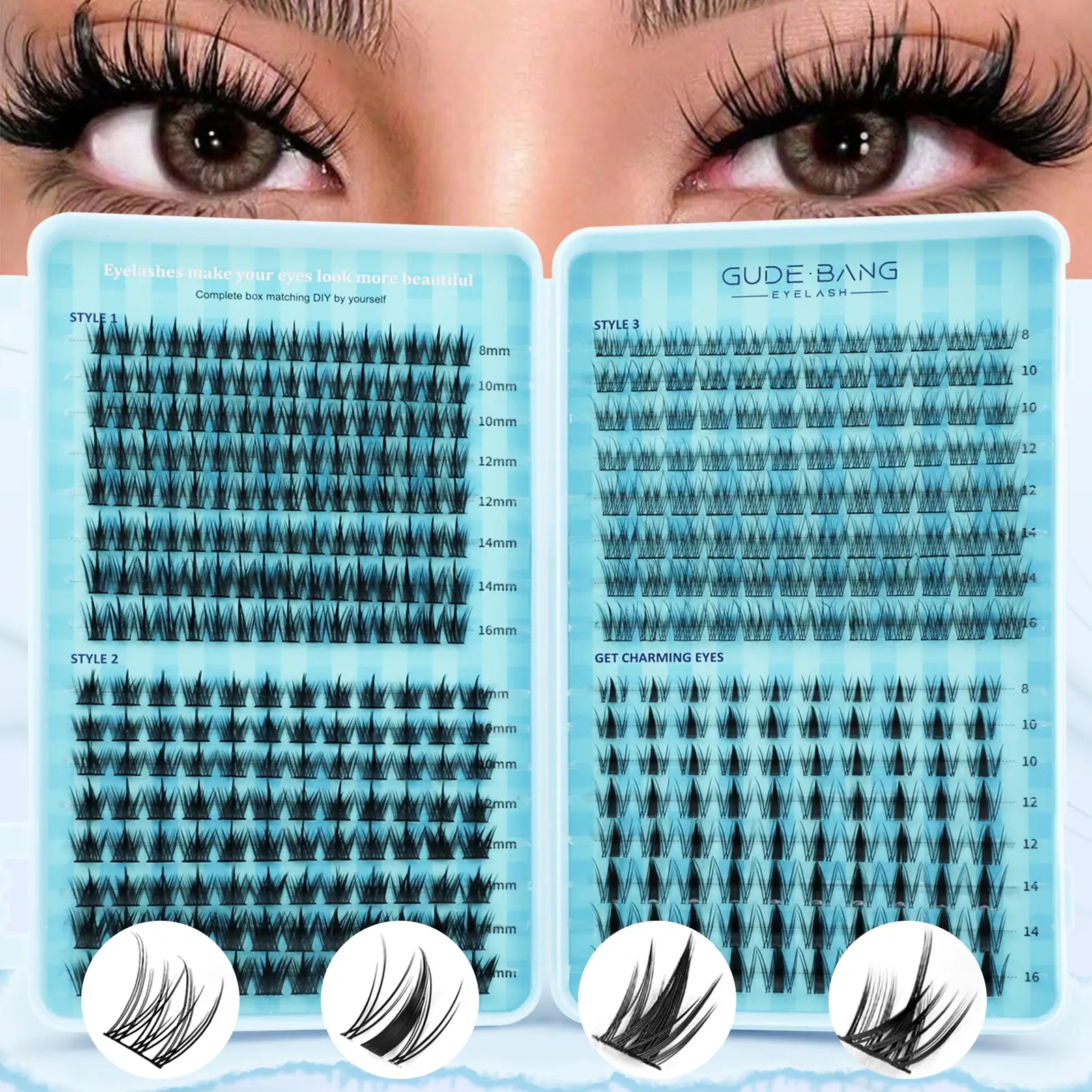 400 Pcs False Eyelashes, Eyelash Set, High Capacity, D Curl, Mixed Length, Fluffy, Non-Toxic, DIY, Easy Diy Eyelashes, Daily Use, Party, Travel, Gift, Cosmetic, Lightweight