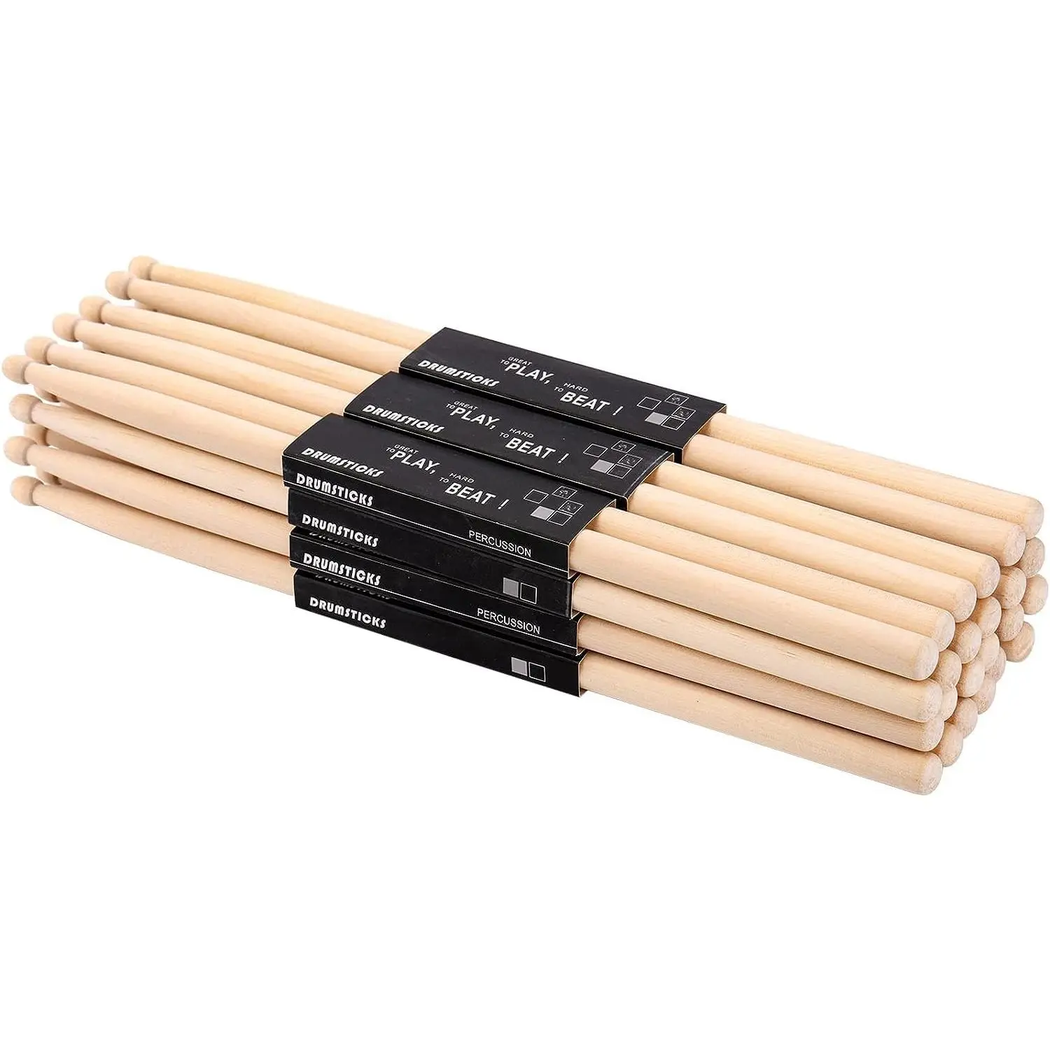 12 Pairs Drumsticks, Classic Maple 5B Oval  Tip Drum Sticks for Adults  and Beginners, Musical Instrument Percussion Accessories