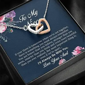 To My Beautiful Niece Necklace, Interlocking Hearts Necklace, Necklace For Niece, Gift for Niece from Aunt, Niece Birthday, Graduation, Christmas I will always be with you. Necklace Jewelry With Meaningful Messages Card & Box