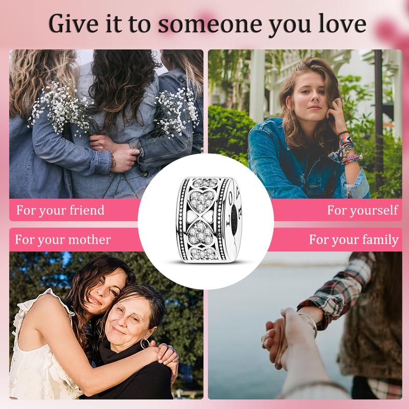 MULA Retro Heart-Shaped Safety Clip Charm, S925 Sterling Silver Cubic Zirconia - Compatible with Pandora Bracelets and Necklaces, Perfect Holiday Gift for Girlfriend, Wife, Mom