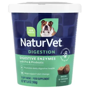 NaturVet Digestive Enzymes With Pre and Probiotic, For Dogs, Bacon & Chicken, 70 Soft Chews, 5.9 oz (168 g)