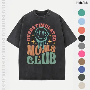 Holafish Mother‘s Day Gift Acid Washed Oversized Vintage“MOM'S Club” Pattern T-Shirt,MOM'S Day T-shirt Heavyweight Cotton Streetwear graphic vintage Crewneck Tshirt