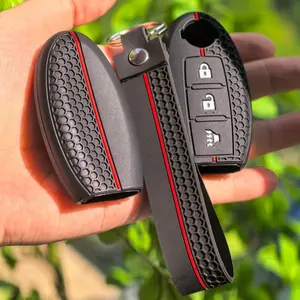 Silicone Car Key Case Cover with key chain for Nissan, Car key accessory, Car Accessories, Tiida, X-Trail, Qashqai, March, Juke, Pathfinder, Note, GTR, Sylphy, Altima, Murano, Leaf, Kicks, Navara, Micra, Serena