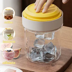 Reusable 495ml Ice Coffee Cup with One-Press Lid – Portable Cold Drink Cup with Ice Tray, Perfect for Coffee, Juice, Home & Office (Yellow)