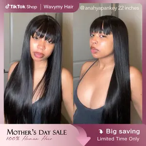 Wavymy Breathable Cap Wear Go Realistic Glueless Blunt Cut Straight Wig With Full Bangs Natural Minimalist Long Wig 100% Human Hair TikTokShopBlackFriday #TikTokShopCyberMonday