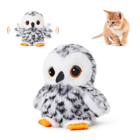 Potaroma Flapping Bird Interactive Cat Toy (Owl/Duck Fabric Designs) - Universal, Rechargeable Touch-Activated, Detachable Motion Sensor, Lifelike Chirp Sounds Kicker Toy for Kittens & Cats, Alleviates Boredom, Cozy & Fun