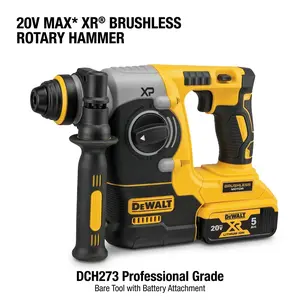 Dewalt DCH273 Rotary Hammer Drill Kit – Brushless Motor, 20V Battery – For Concrete, Wood & Metal Drilling – Lightweight with 2.4J Impact Energy & Variable Speed