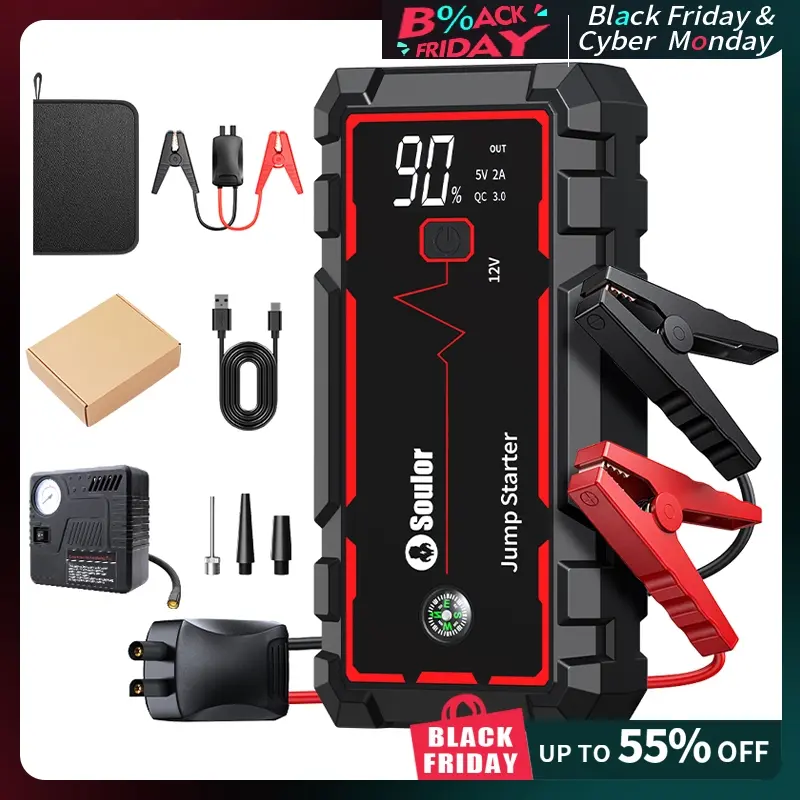 3000A Peak Portable Car Jump Starter with USB QC 3.0 Fast-Charge Port, Emergency Battery Pack with LED Flashlight for Roadside Assistance, Auto Accessories, Automotive, Car Essential, Vehicle