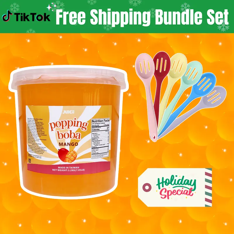 [Bundle Set] JUICII Popping Boba Pearls/bursting balls - Perfect for Bubble Tea, Frozen Yogurt, Boba, Matcha, Beverage Drinks, Ice Cream Toppings Family Size