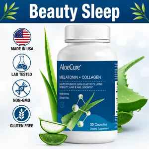 AloeCure Natural Melatonin + Collagen with Organic Aloe Vera - Natural Sleep Aid Supplement for Restful Nights - Collagen Complex for Joint Strength, Skin Elasticity, Hair & Nail Growth, 30 Capsules