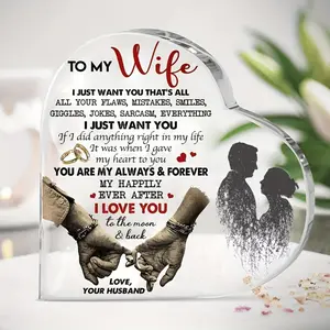 1 Piece Heart-Shaped Acrylic Decorative Plaque - Romantic "I Love You" Commemorative Gift, with Message for Wife, Living Room, Bedroom or Office Home Decoration, Romantic Gift|Romantic Souvenirs|Artistic Image, Valentine's Day Decoration