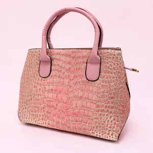 [Memorial Day Picks] A chic croc-embossed mini handbag with a glossy finish and structured silhouette. Features sturdy top handles, smooth lining, and elegant gold-tone zipper detail. Compact yet stylish, perfect for daily outings or dressy occasions.