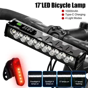 5500LM Bike Headlight, 10000mAh Rechargeable Bicycle Front Light with Digital Battery Display, IP65 Waterproof, Type-C Charging & Power Bank Function, 4 Modes for Mountain Road Cycling 