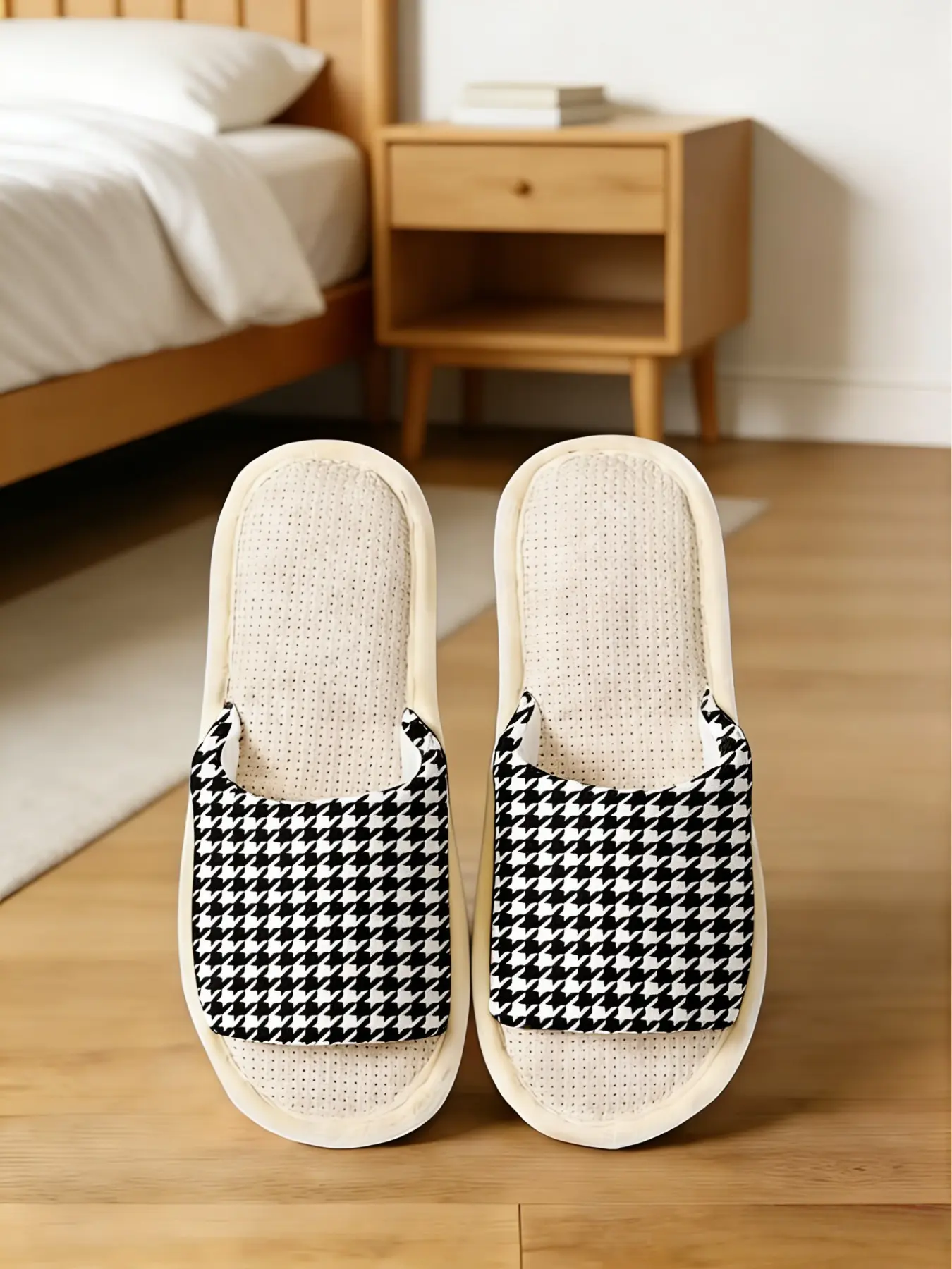 Classic Plaid Home Slippers, Waffle Knit Linen Insole, Soft Elastic Flat Summer Casual Sandals, Multicolor Comfortable Footwear, Trendy Casual Slippers