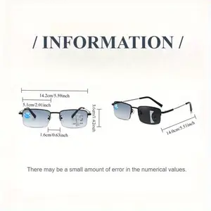 Photochromic Metal 3-in-1 Multifunctional Men's Reading Glasses - Lightweight Classic Square Semi-Rimless Frames, Business-Style Seamless Vision, Prescription-Compatible (+1.0 to +4.0) Photo-Sensitive Transition Polycarbonate Men's Sunglasses, Photo-Sensi