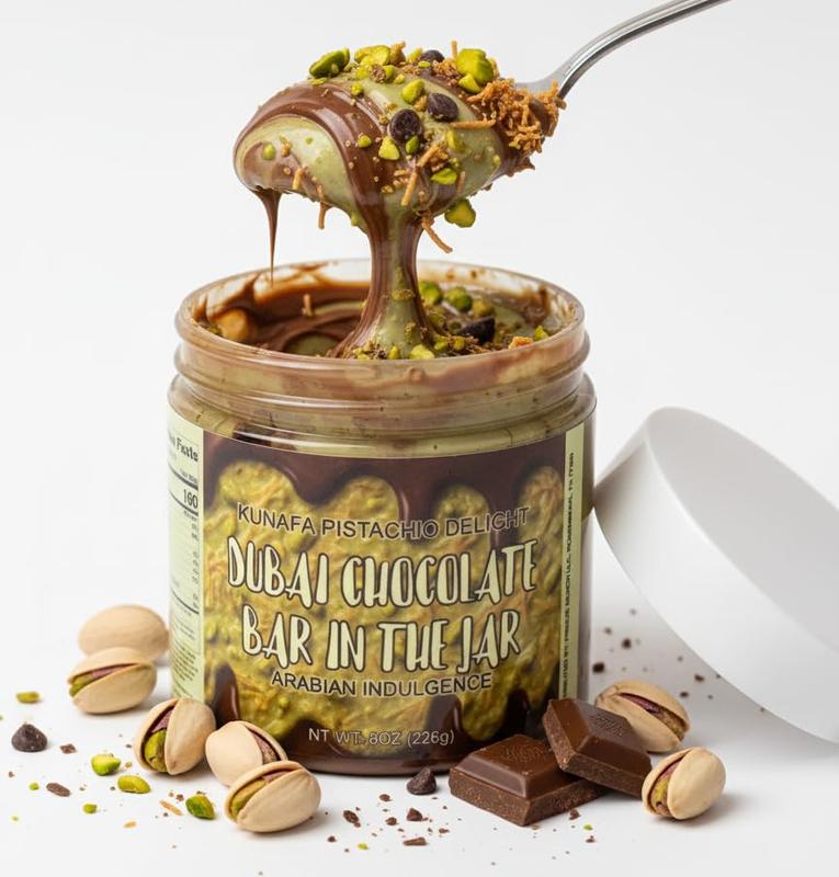 Gourmet Dubai Chocolate Jar, Pistachio Kunafa Milk Chocolate Spread, Crunchy Kataifi Texture, Creamy & Indulgent Middle Eastern Sweet, 8 oz