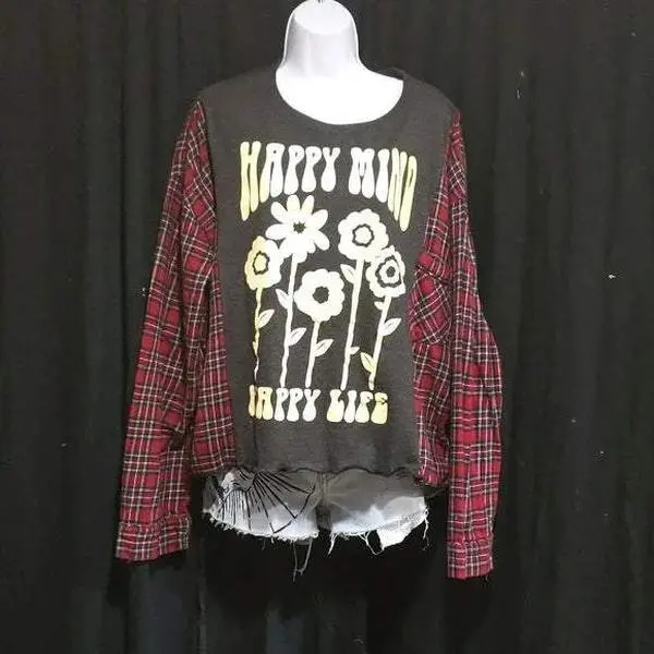 Happy Mind Upcycled Oversized Flannel