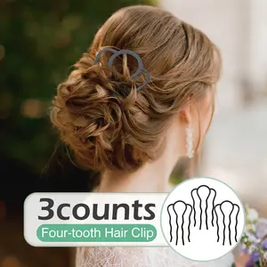3 Counts four-tooth hair clips, simple design hair clips for side bun hairstyles