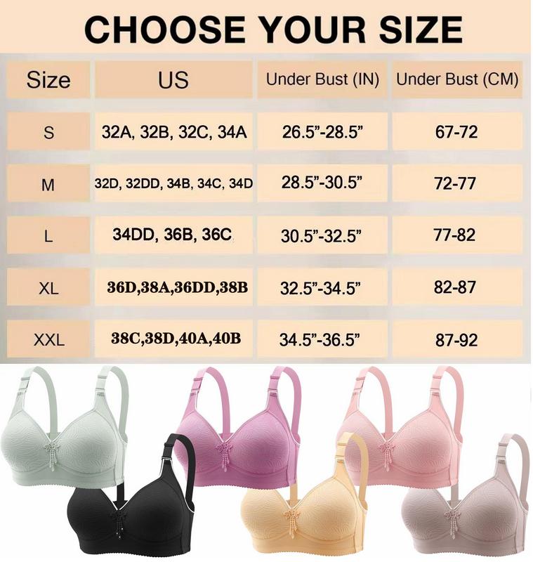 5PCS EssElegance Push-Up Jacquard Bra -Adjustable Support Straps & Wire-Free DailyComfort,Women's Lingerie & Underwear
