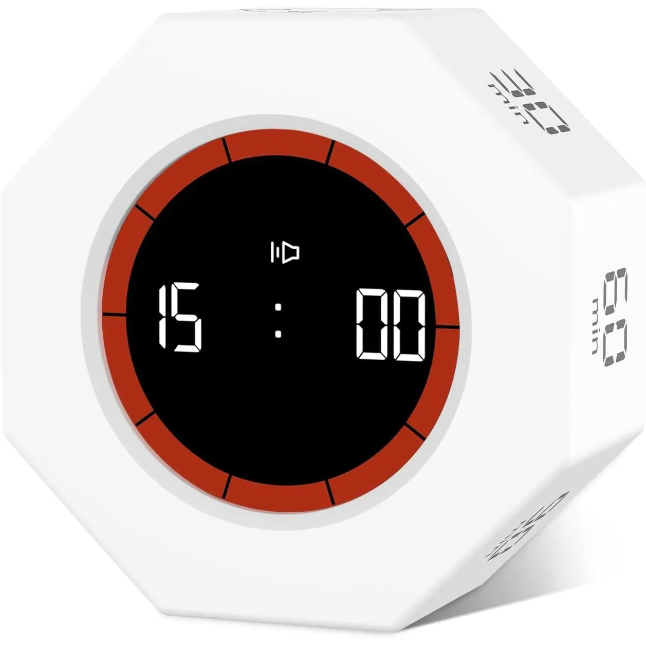 Digital Productivity Timer, Octagon Rotating Pomodoro Timers with Gravity-sensor, -5-15-30-60-90 Min Countdown, Portable Adjustable Sound Alert Multi Desk Timer or Study Task, Kitchen, White