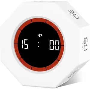 Digital Productivity Timer, Octagon Rotating Pomodoro Timers with Gravity-sensor, -5-15-30-60-90 Min Countdown, Portable Adjustable Sound Alert Multi Desk Timer or Study Task, Kitchen, White