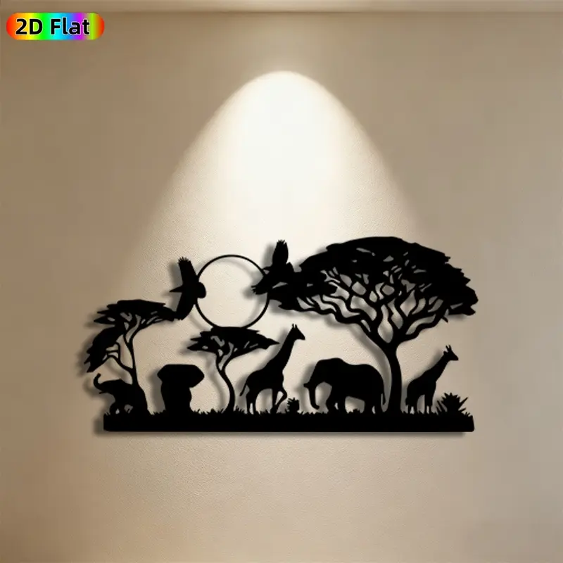 1pc Safari Animals Metal Wall Art, Vivid Safari Animals Statue Mural, Ideal Gift for New Year, Easter, Safari Decor Enthusiasts, Weather-Resistant Metal Wall Decor , Perfect for Outdoor Garden Wall & Backyard Fence, Captivating Safari Themed Home Decor