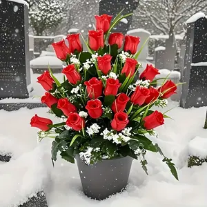 1pc Realistic Cemetery Memorial Rose, Artificial Roses Bouquet, Durable Plastic Outdoor Decoration, Mourning Gift, Perfect for Thanksgiving & Anniversaries