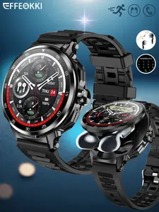 2-in-1 Smart Watch for Men with Built-in Earbuds Wireless Calling Fitness Tracker NFC Multiple Sport Modes for Iphone Android Smartphone Black wearable wristwatch