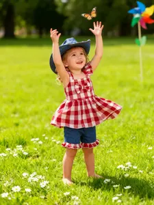 Baby Girl Vintage Plaid Bow Vest Set, baby clothing, Outfits, Fitted Denim Shorts, Summer, Comfortable Daily Wear, Perfect Gift