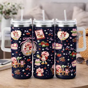 40oz Tumbler Strawberry Girl Insulated Car Tumbler, Cute Aesthetic Pink Cup with Handle and Straw, Double Wall Stainless Steel Vacuum Mug for Hot Cold Drinks, Perfect Valentine’s Day Birthday Gift for Girlfriend Women Girls