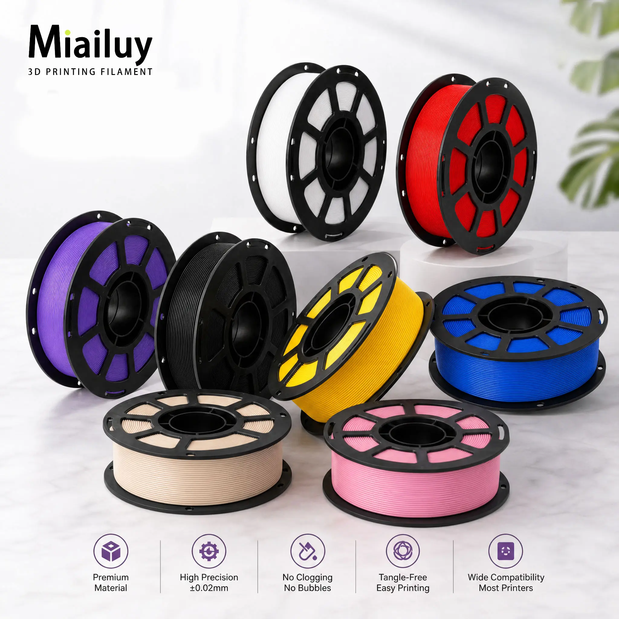 Miailuy 3D Printer Filament, 1.75mm 1kg PETG Spool, Tangle-Free, Clog-Free, Low Warping, Durable for Molds, Functional Prototypes, Large-Scale Models, High FDM Printer Compatibility, Easy Printing for Experienced Makers, End-Use Parts, Fdm Printers