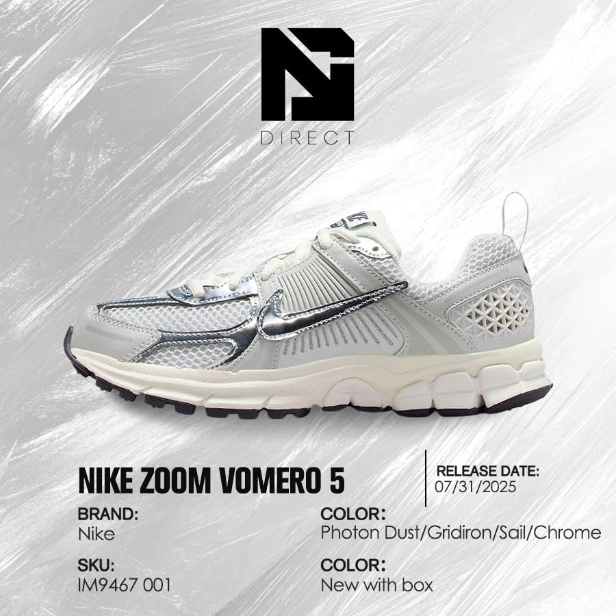 Nike Youth Zoom Vomero 5 (GS) Unisex Kids Sneakers - Photon Dust Chrome, Vintage-Inspired Athletic Running Shoes, Shock-Absorbent Comfort, Chrome Accents, Sporty Chic, Gym Casual Fit, IM9467-001,shoes for back to school,back to school shoes