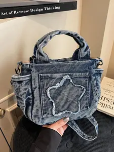 Korean Style Commuter Denim Canvas Bag for Women, Large Capacity Tote Bag, New 2026 Crossbody Bag, Casual Handbag, Adjustable Strap Satchel