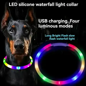 Adjustable USB Rechargeable LED Dog Collar, Multi-Color, Soft, 4 Flashing Modes, Nighttime Safety, Ideal Gift, Engraved, Bling