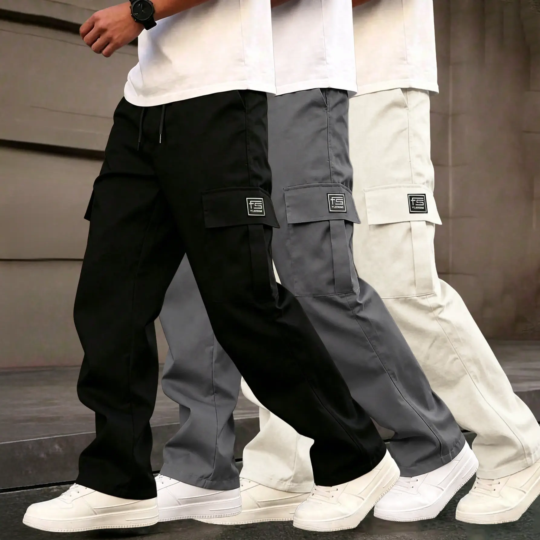 Men's Drawstring Straight-Cut Multi-Pocket Durable Utility Cargo Pants - Male Clothing for Outdoor, Work Wear, Multiple Colors Available,sohochic