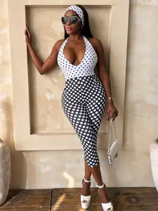 Women's V Neck Polka Dot Jumpsuit, Fashionable Halter Design, Perfect for Daily and Dates, Stylish and Comfortable, Womenswear