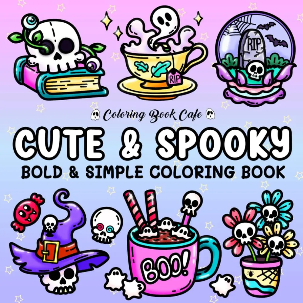 Kids' Cute & Spooky Coloring Books - Bold, Easy Coloring Pages with Adorable Spooky Elements, Art Activity for Fun, Stress Relief, Coloring Book Cafe, Convenient Size Coloring Books