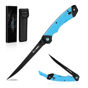 FLISSA 6.5" Folding Fillet Knife with Sheath, Fishing Knife, Razor Sharp & flexible Blade, Non-Slip Foldable Grips, Great for Fish Cleaning, Filleting, Deboning, Slicing