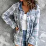Women's Plaid Print Button Front Drawstring Hooded Coat, Jackets, Casual Drop Shoulder Long Sleeve Pocket Outerwear for Fall & Winter, Ladies Clothes for Daily Wear