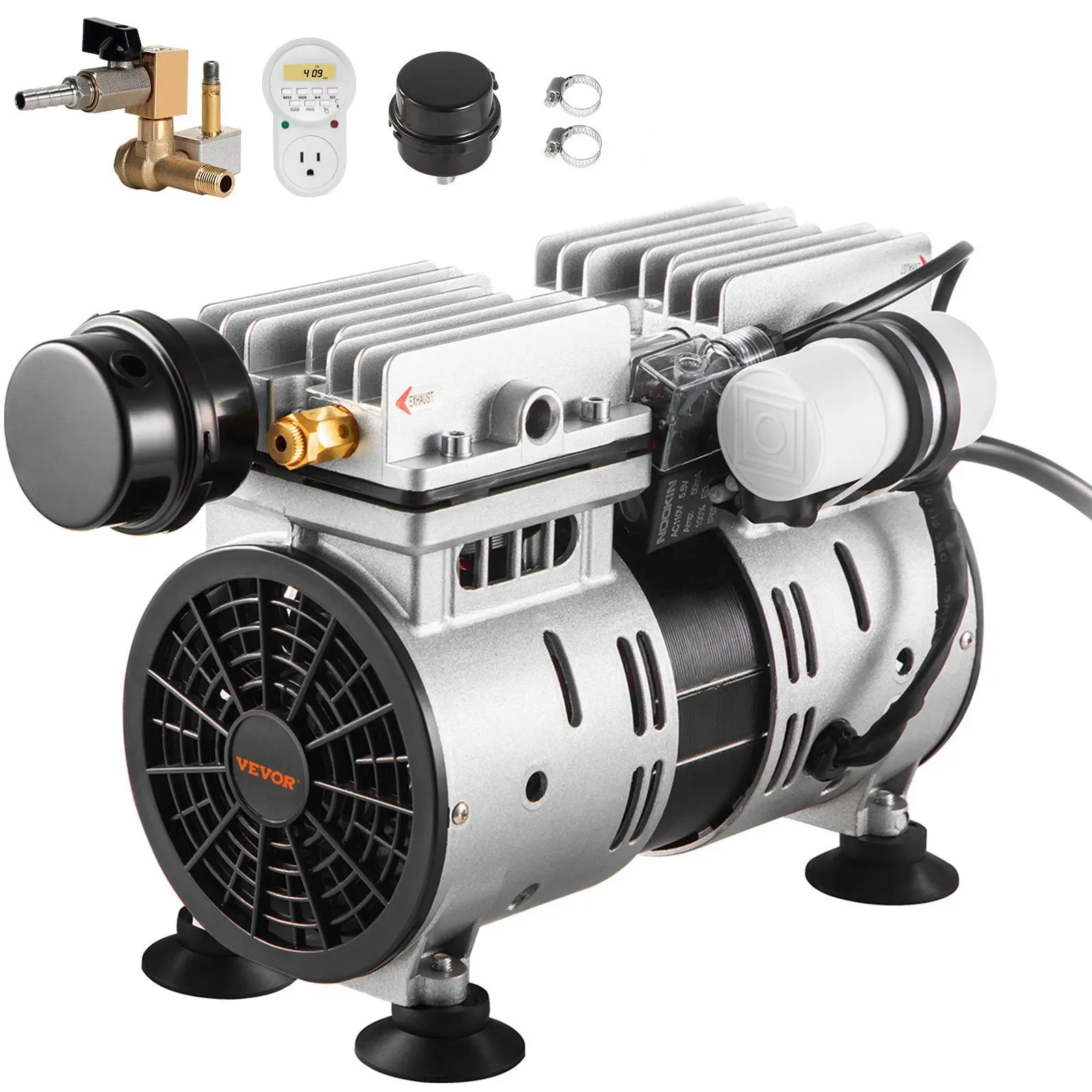 VEVOR Pond & Lake Aerator, 550W Power 3/4 HP Compressor with High-Quality & Convenient Timer, Safety Valve, 5.2 CFM, 3 Acre Coverage, 50' Reach, Efficient Oxygen Supply, Reliable Materials, Black, No Diffuser