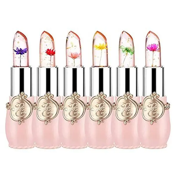 6 Pcs Crystal Flower Jelly Lipstick Set, Temperature Change Moisturizer Long Lasting Flower Lip Stick Nutritious Lip Balm Magic Color Change Lip Gloss Makeup