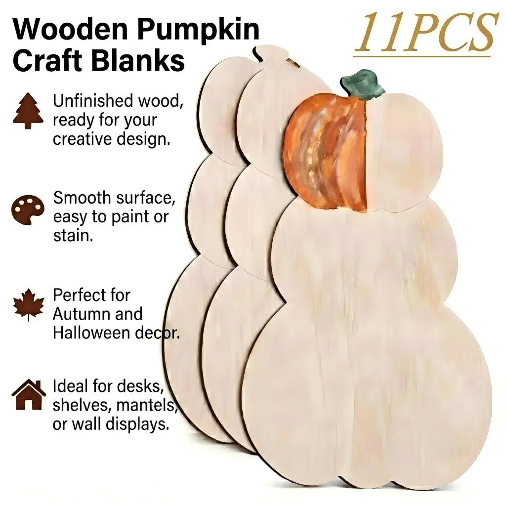 Unfinished Wooden Stacked Pumpkin Craft Blanks, Blank Wood Pumpkin Cutouts for DIY Painting, Fall Halloween Thanksgiving Farmhouse Home Decor