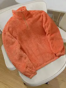 Women's Loose Fleece Jacket with Pockets, Plush Long Sleeve Coat, Casual Style, All Seasons Wear, Comfortable Fit, Womenswear