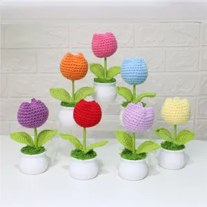 Handmade Artificial Tulip Home Decor, Artificial Potted Plant, Perfect Gift for Mother's Day, Valentine's Day, Birthday, Knitted Flowers for Mom, Girlfriend, Friend