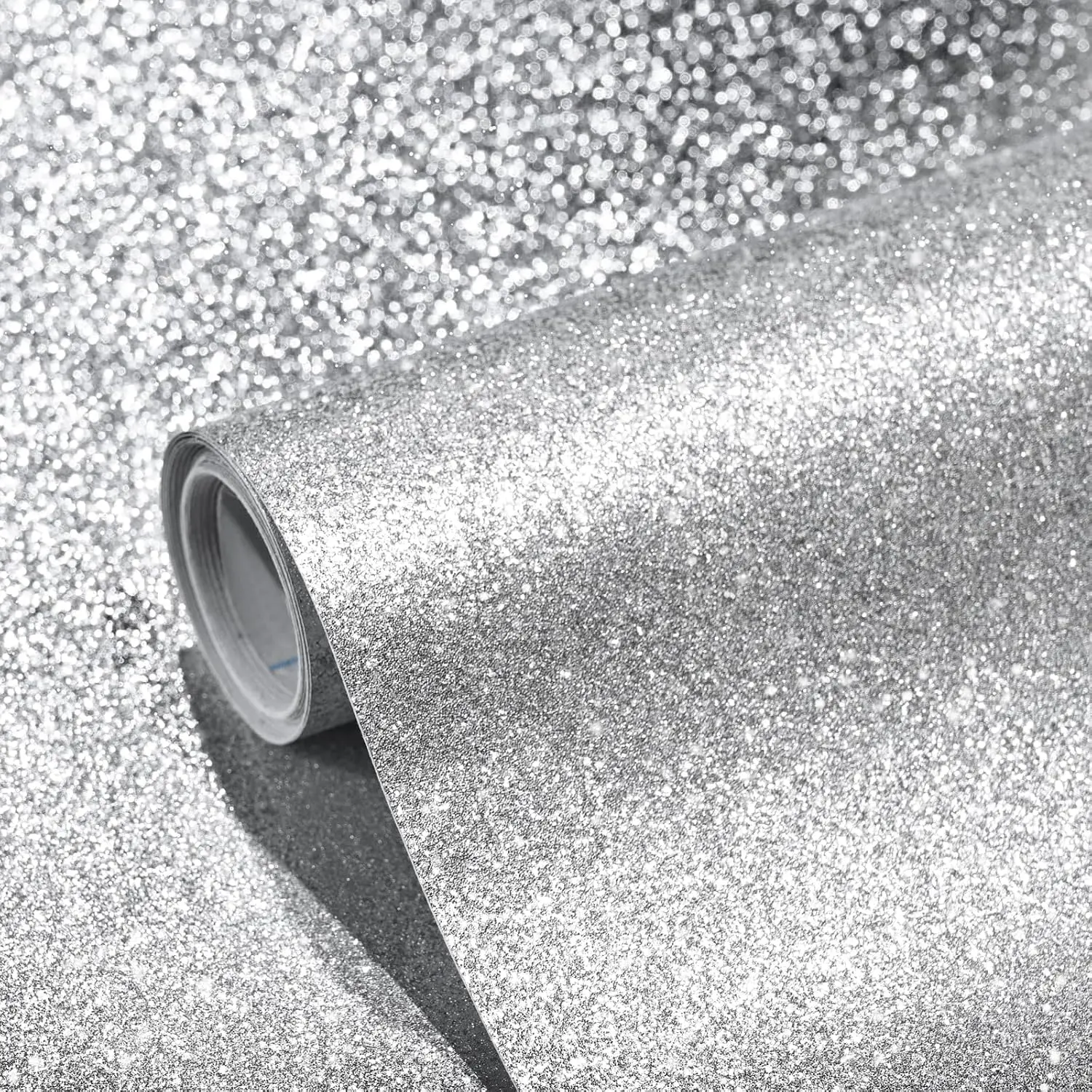 WENMER Silver Glitter Wallpaper, 17.7" x 394" Peel and Stick Glitter Wallpaper for Bedroom, Self Adhesive Removable Glittery Wall Paper, Silver Contact Paper for Cabinets Drawer Dresser